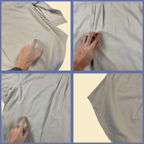 1990s Lands End XL shirt, vintage mens beige long sleeve button down top - Picture 2 of 10